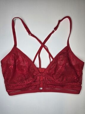 INC Lace Wireless Bralette Crisscross Back Small Red